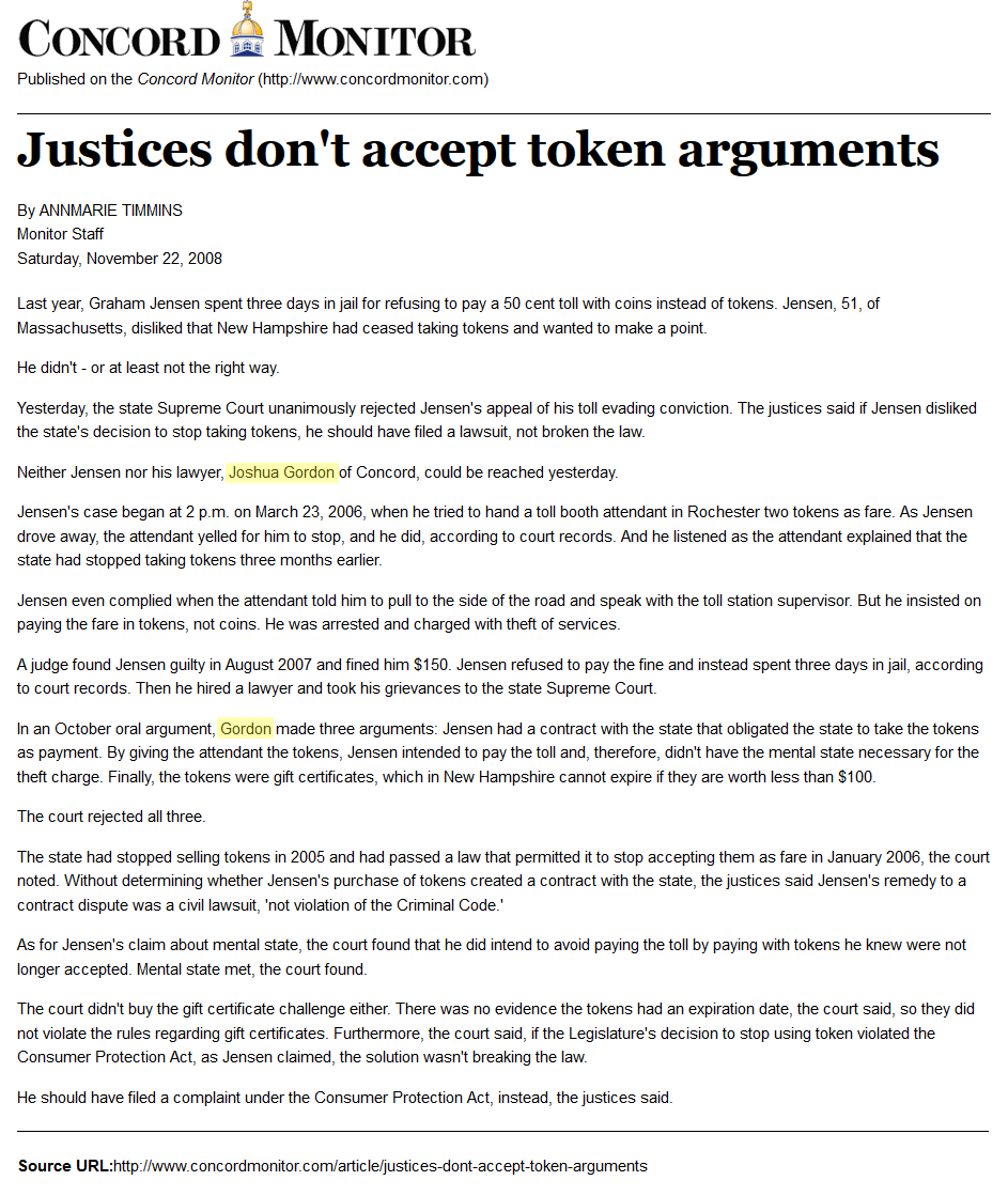 Justices don't accept token arguments